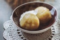 Traditional Lithuanian dish of stuffed potato dumplings cepelinai Royalty Free Stock Photo