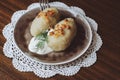 Traditional Lithuanian dish of stuffed potato dumplings cepelinai Royalty Free Stock Photo