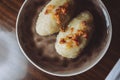 Traditional Lithuanian dish of stuffed potato dumplings cepelinai Royalty Free Stock Photo