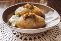 Traditional Lithuanian dish of stuffed potato dumplings cepelinai Royalty Free Stock Photo