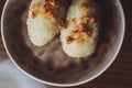 Traditional Lithuanian dish of stuffed potato dumplings cepelinai Royalty Free Stock Photo