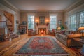 Traditional Living Room with Fireplace and Elegant Wood Flooring