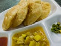 Traditional local indian breakfast puri sabji