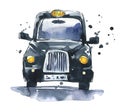 Traditional London black cab watercolor painting