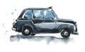 Traditional London black cab watercolor painting