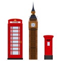 Traditional London sightseeing set vector illustration isolated on white. Royalty Free Stock Photo