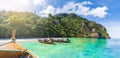 Traditional long tail boat on Monkey beach, Phi Phi Islands, Thailand