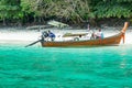 Traditional longtail boat in bay on Phi Phi Island, Thailand beach, Phuket