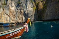 Traditional longtail boat on the way to famous Maya Bay beach in Koh Phi Phi Island, Thailand