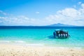 Traditional longtail boats near beautiful tropical island Ko Phi Phi, Thailand Royalty Free Stock Photo