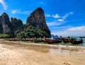 Traditional Longtail boats parked at Railay Beach in Krabi, Thailand Royalty Free Stock Photo