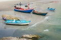 Traditional longtail fishing boats on the Beach, Khao Takiap, Huahin, Thailand Royalty Free Stock Photo