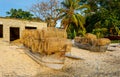 Traditional malagasy fishing boat with trap on beach Royalty Free Stock Photo