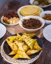 Traditional Malay Food and cookies during Ramadan and Eid Mubarak. Hari Raya Aidilfitri. Ketupat, rendang, lemang, dodol, biskut