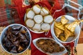 Traditional Malay Food and cookies during Ramadan and Eid Mubarak. Hari Raya Aidilfitri. Ketupat, rendang, lemang, dodol, biskut