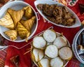 Traditional Malay Food and cookies during Ramadan and Eid Mubarak. Hari Raya Aidilfitri. Ketupat, rendang, lemang, dodol, biskut