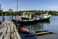 Traditional malaysian fisherman boat moored near the riverbank, Royalty Free Stock Photo