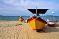 fisherman boat on sandy beach Royalty Free Stock Photo