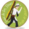 Traditional Male Silletero for Colombian Festival of the Flowers, Vector Illustration