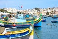 Traditional Maltese fishing boats, Marsaxlokk. Royalty Free Stock Photo