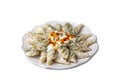 The concept of oriental cuisine. Uzbek food manty dumplings. (Turkish name hinkel