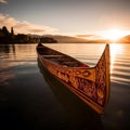 Traditional Maori canoe, or waka, rests in the foreground of a New Zealand sunset, ai-generated Royalty Free Stock Photo