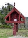 Traditional Maori food house wooden carved with decoration new zealand Royalty Free Stock Photo