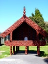 Traditional Maori house wooden carved with decoration new zealand Royalty Free Stock Photo