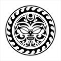 Traditional Maori round tattoo design. Editable vector illustration. Ethnic circle ornament. African mask.