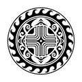 Traditional Maori round tattoo design. Editable vector illustration. Ethnic circle ornament. African mask.