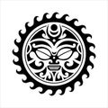 Traditional Maori round tattoo design. Editable vector illustration. Ethnic circle ornament. African mask.