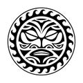 Traditional Maori round tattoo design. Editable vector illustration. Ethnic circle ornament. African mask.