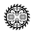 Traditional Maori round tattoo design. Editable vector illustration. Ethnic circle ornament. African mask.