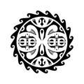 Traditional Maori round tattoo design. Editable vector illustration. Ethnic circle ornament. African mask.