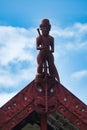 Traditional Maori statue on the roof. Waitangi Treaty Grounds, New Zealand.