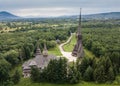 Aerial panoramic view of traditional ancient Maramures wooden orthodox church in Transylvania with highest wooden Royalty Free Stock Photo