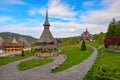 Traditional Maramures wooden architecture of Barsana monastery, Romania Royalty Free Stock Photo