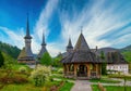 Traditional Maramures wooden architecture of Barsana monastery, Romania Royalty Free Stock Photo