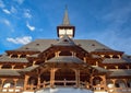 Traditional Maramures wooden building in Sapanta-Peri monastery, Romania Royalty Free Stock Photo