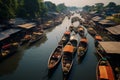 Traditional market on water, seen from above through the lens of a drone