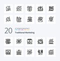 20 Traditional Marketing Line icon Pack like market demand money business advertising