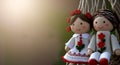 Traditional martenitsa dolls made from red and white yarn. Male and female dolls called Pizho and Penda. March 1st Royalty Free Stock Photo