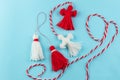 Traditional Martisor - symbol of holiday 1 March, Martenitsa, Baba Marta, beginning of spring and seasons changing in Romania,