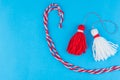 Traditional Martisor - symbol of holiday 1 March, Martenitsa, Baba Marta, beginning of spring and seasons changing in Romania,