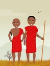 Traditional Masai men in African landscape