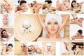 Traditional massage and healthcare treatment in spa. Young, beautiful and healthy girls having therapy. Collage Royalty Free Stock Photo