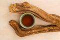 Ayahuasca drink and wood Royalty Free Stock Photo