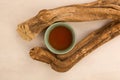 Ayahuasca drink and wood Royalty Free Stock Photo