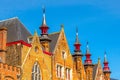 Details of traditional medieval house exterior against blue sky in Brugge, Belguim Royalty Free Stock Photo