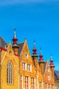 Details of traditional medieval house exterior against blue sky in Brugge, Belguim Royalty Free Stock Photo